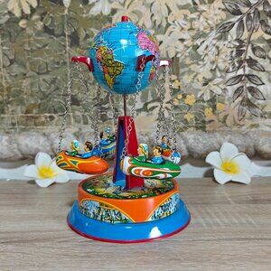 Vintage Tin Litho Globe Carousel Ride Rocket Riders by Josef Wagner West Germany